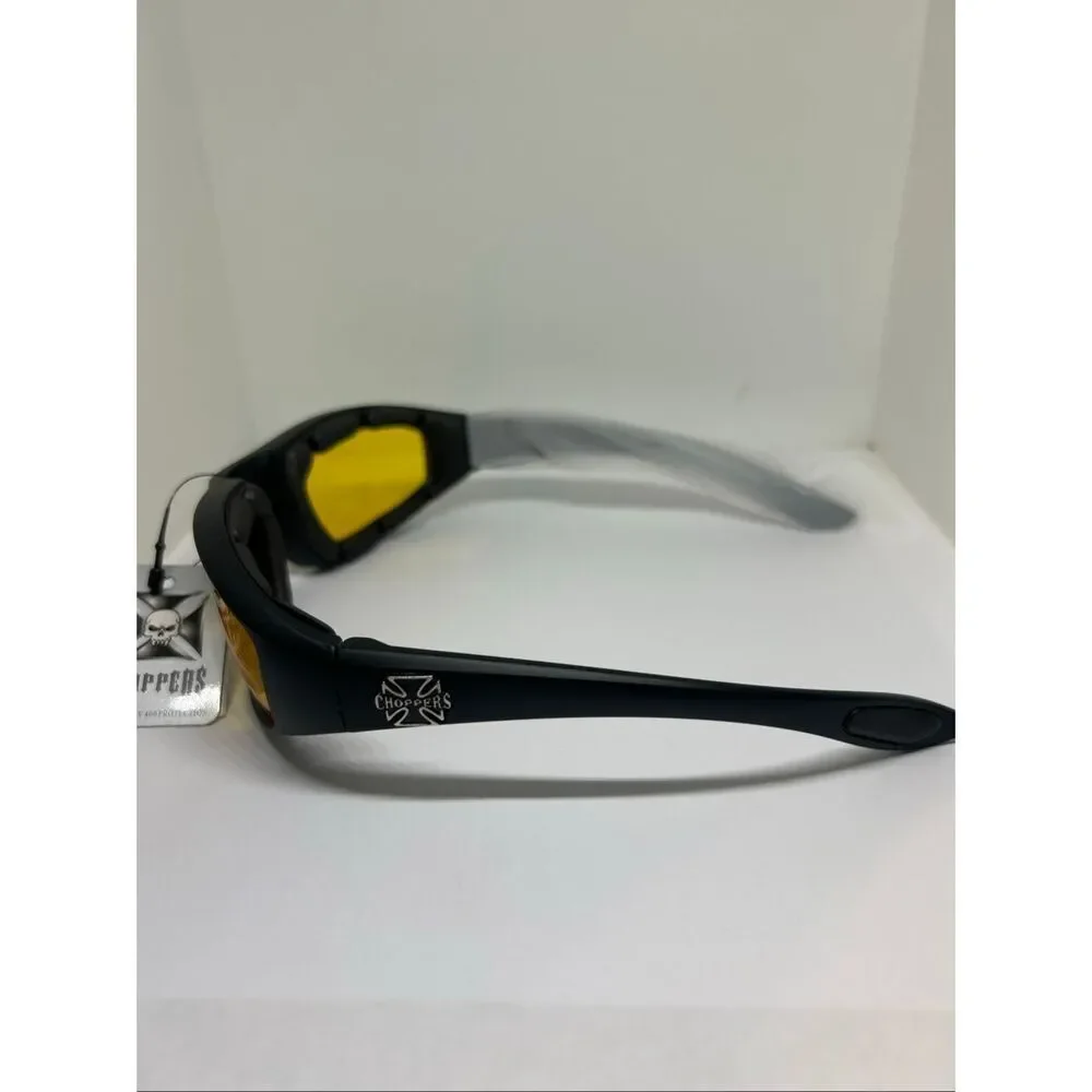 Choppers Padded Wrap Around Motorcycle Sunglasses Yellow Lens Night Driving UV40